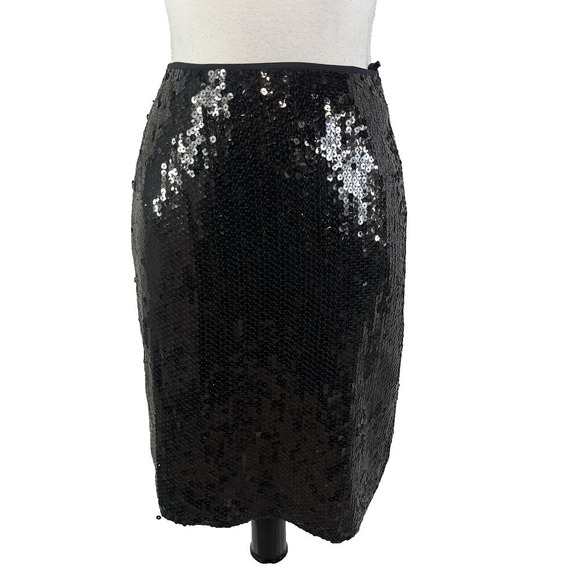 INC International Concepts Skirt size 2 Pet Black Silk Sequins Knee Cocktail - Picture 1 of 10